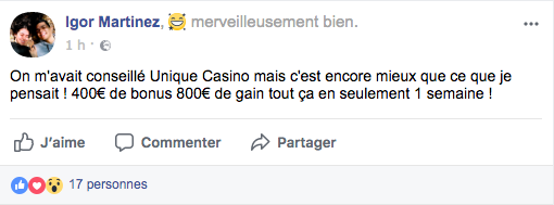 avis facebook unique casino